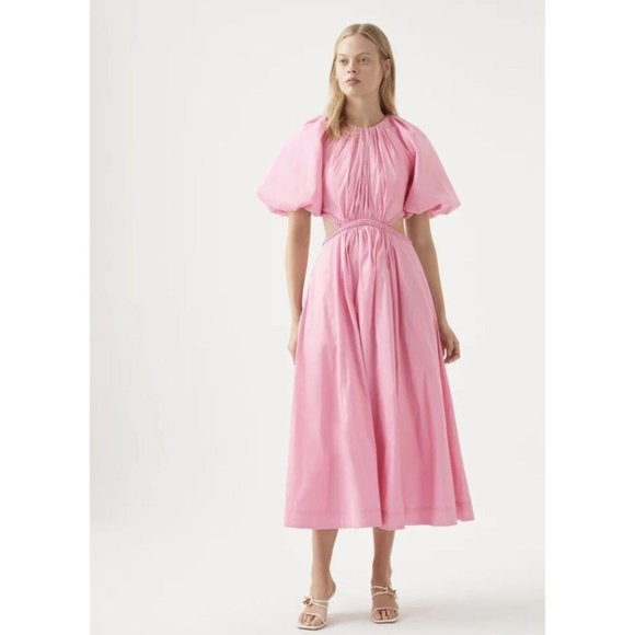 Aje Dresses & Skirts - Aje Capucine Puff Sleeve Midi Dress Size 10 Bon Bon Pink BNWT